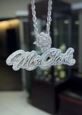 2.80Ct Round Real Moissanite Customize Name Men's Pendant 14k White Gold Plated