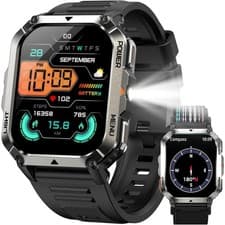 Rugged Smart Watch Men GPS Sport Tracker Smartwatch With LED Lights -Open Box