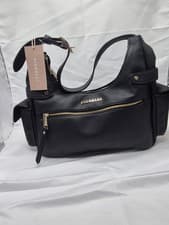 Fiorelli Black Pebbled Shoulder Bag Gold Hardware Zip Pockets Adjustable Strap