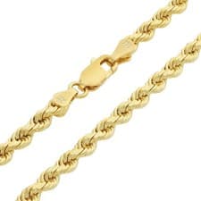 14K Yellow Gold Diamond Cut Rope Chain Necklace 1.5mm - 5mm, Men Women 16"- 30"