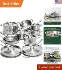 17Pcs 5 Ply Clad Stainless Steel Cookware Set with Lids, Heavy Duty Pots and ...
