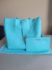 Tiffany blue leather reversible tote bag