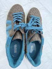 Michael Kors MK Logo Low Top Lace-Up Athletic Sneakers, Brown/Blue women’s