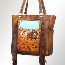 AD American Darling Hand Painted Western Leather Tote Bag with Fringes -