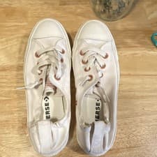 Converse All Star Women’s Low Top White Lace-Up Sneakers Rose Gold Eyelets