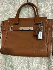 NEW Coach Brown Pebbled Satchel Top Handle Bag Detachable Strap Zip Turnlock