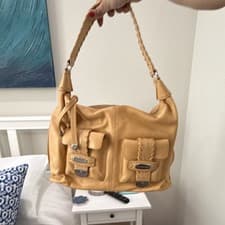 Michael Kors Beige Medium Shoulder Bag, Zipper, Silver Hardware, pockets