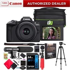Canon EOS R50 Mirrorless Camera Black + 18-45mm F4.5-6.3 IS STM Lens Pro Bundle