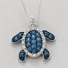 2.00Ct Round Cut Lab-Created Blue Diamond Turtle Pendant 14K White Gold Plated