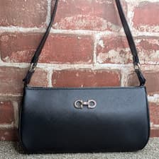 Salvatore Ferragamo Lisetta Shoulder Bag - Black Saffiano Leather - Gancini