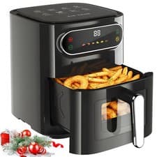 6QT Air Fryer, 1400W, Stainless Steel, Black, LED Smart Color Screen, 6