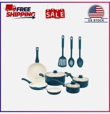Mainstays 12 Piece Ceramic Nonstick Aluminum Pots and Pans Cookware Set, Blue