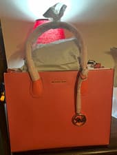 Michael Kors Pink Pebbled Satchel Top Handle Medium Zip w/ Charm, Gold Tone