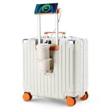 18" Carry On Luggage Hardshell Spinner Suitcase USB Port Cup Holder Travel Bag