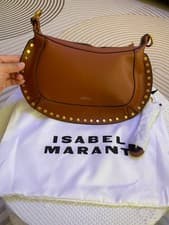 ISABEL MARANT Oskan Moon Tan Brown Studded Leather Crossbody Shoulder Bag Dust B