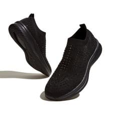 LUCKY STEP Women's Rhinestone Mesh Slip On Walking Shoes Fashion Sneaker