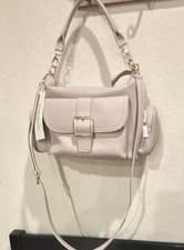 Isabelle Beige Satchel Top Handle Bag, Zip Closure, Detachable Strap, Pockets
