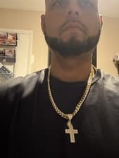 Super duper nice chain 10mm 14K Yellow Gold Cuban Link Chain Cross Pendant