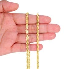 14K Yellow Gold 1mm-4mm Laser Diamond Cut Rope Chain Necklace Men Women 16"- 30"
