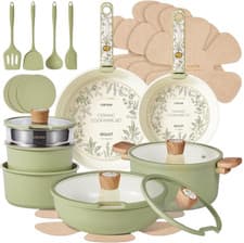 25-Piece Ceramic Cookware Set, Nonstick Pots and Pans Set with Detachable Handle