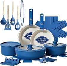 Pots and Pans Set Non Stick, 21 Pcs Ceramic Cookware Set with Detachable Handles