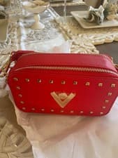 Valentino Orlandi Studded Red Vegan Leather Crossbody Camera Bag NWT