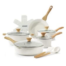 Sensarte SA-YJ7-WHITE-SET Ceramic Nonstick Pots and Pans Set, 17 Pieces Healthy