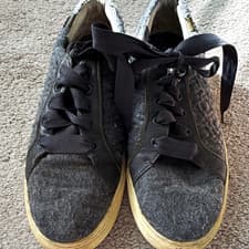 Tory Burch Women’s Gray Wool Felt Lace-Up Sneakers Leather Trim Size 8.5