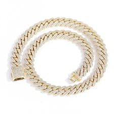 Luxury Iced Gold Silver Plated Simulated Diamond Zig Zag Cuban Chain Necklace