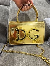 Dolce & Gabbana Gold Metallic Small Crossbody Top Handle DG Logo Chain Strap