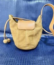 NWT Genuine Leather Suede Pumpkin Bucket Bag Handmade Cute Drawstring Crossbody