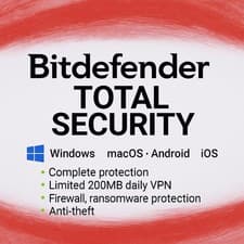 Bitdefender Total Security 2026 - 1-5 Years 1-10 Devices + Daily VPN