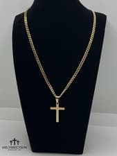 14K Gold Plated Stainless Steel Men’s Cuban Link Cross Necklace