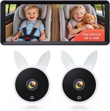 Dual Car Camera Baby Monitor 2 Kids 7.2 inch 1080p IR Night Vision White