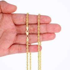 10K Yellow Gold 1mm-4mm Laser Diamond Cut Rope Chain Necklace Men Women 16"- 30"