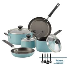 12pc Nonstick Cookware Set with Cooking Tools Dishwasher Safe Aqua Kitchen Pots