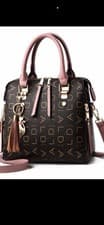 Women’s Black & Pink Logo Satchel Top Handle Zip Bag w/ Detachable Strap Charm