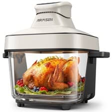AIRMSEN 6.4QT Glass Air Fryer, Non-Toxic Borosilicate, 1600W, 400F Max, 4 Preset