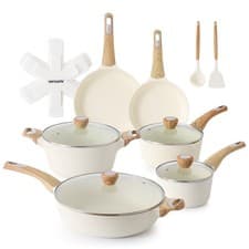 Sensarte SA-SET13-6PCS-WHITE Ceramic Nonstick Pots and Pans Set, 19Pcs Healthy