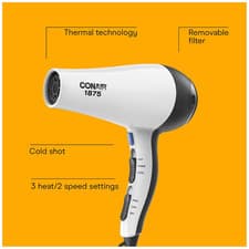 Conair 1875 Watt Mid-Size Hair Dryer Model 121KW White/Black Tested & Works