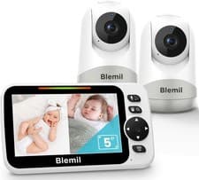 Blemil Upgrade Baby Monitor with 30-Hour Battery, 5 Large Split-Screen Video
