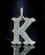 2Ct Round Cut Real Moissanite Custom Letter Men's Pendant 14K Yellow Gold Plated