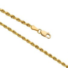 14K Solid Yellow Gold 1.55-6.05mm Rope Chain Necklace with Lobster Claw Clasp
