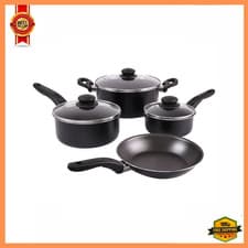 Mainstays 7 Piece Non Stick Aluminium, Pots and Pans Cookware Set, Black