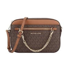 Michael Kors Jet Set PVC Crossbody Bag – Brown with Chain Accent