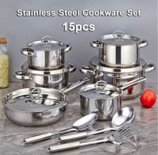 NEW Thickened Stainless Steel 15-Piece Cookware Set with Lids,Pots and Pans Kits