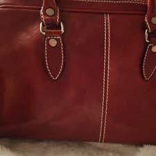Burgundy Women’s Satchel/Top Handle Bag w/ Silver Buckle Closure Stitching