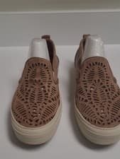 Nine West Women’s Taupe Slip-On Laser-Cut Suede Sneakers