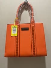 Wrangler Orange Tote Bag Braided Accents Zip Closure Detachable Strap