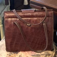 VINTAGE 1950-70’s CROCODILE Brown - Gold Hardware- Zip Inside